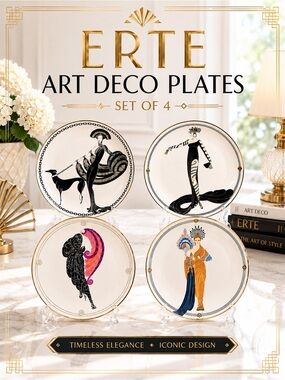 Erté Art Deco Collector Plates – Set of 4 Franklin Mint Decorative Plates